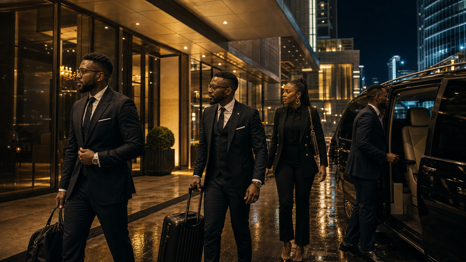 Luxury arrival and hotel transfer cinematic scene